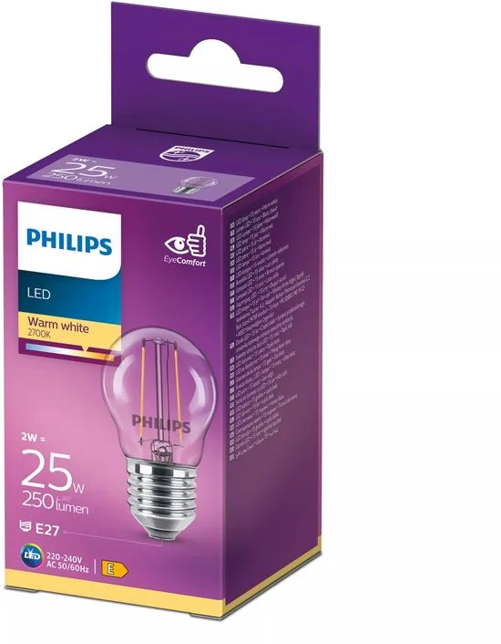Philips E27 kogellamp lichtbron - Warm wit licht - 2W