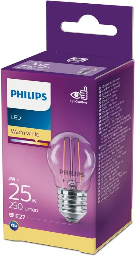 Philips E27 kogellamp lichtbron - Warm wit licht - 2W