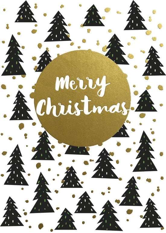 Kaarten - Kerst - Hangpak - Merry christmas - Zwart, wit, goud - 10st. - HPK.1036