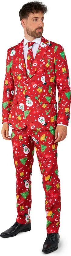 Suitmeister Christmas Red Icons met lichtjes- Verkleedpak - Heren Kerstpak - Kerst Outfit - Rood - Maat L