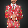 Suitmeister Christmas Red Icons met lichtjes- Verkleedpak - Heren Kerstpak - Kerst Outfit - Rood - Maat L