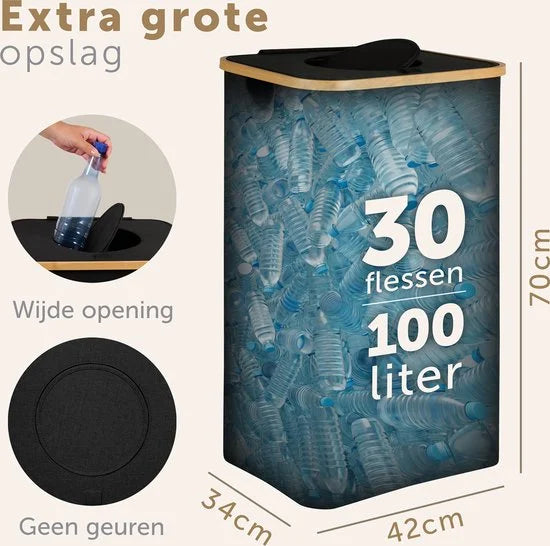 Afvalscheiding - Recycle afvalbak - 100L - Statiegeld container - Lege Flessen - Zwart