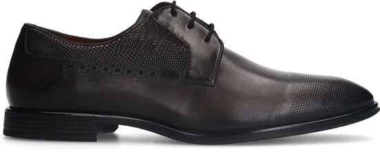 Manfield - Heren - Zwarte leren veterschoenen - Maat 40
