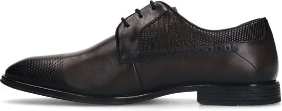 Manfield - Heren - Zwarte leren veterschoenen - Maat 40