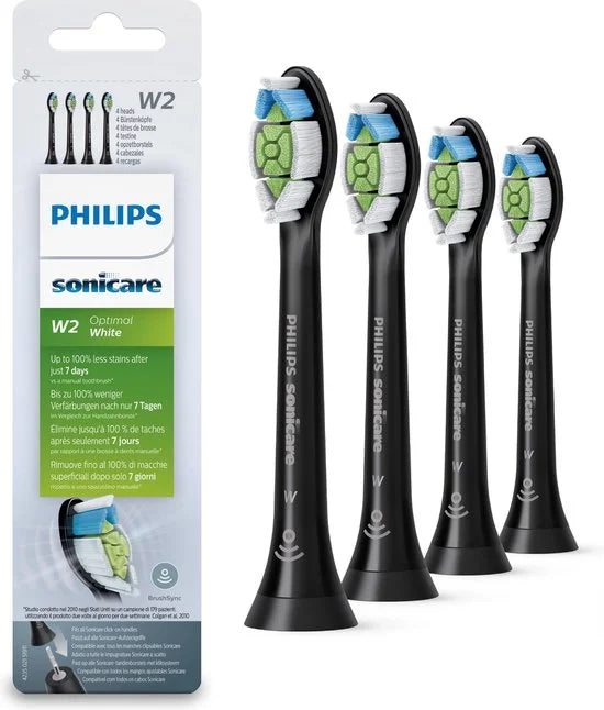 Philips Sonicare W2 Optimal White - Opzetborstels - 4 stuks - Zwart - HX6064/11