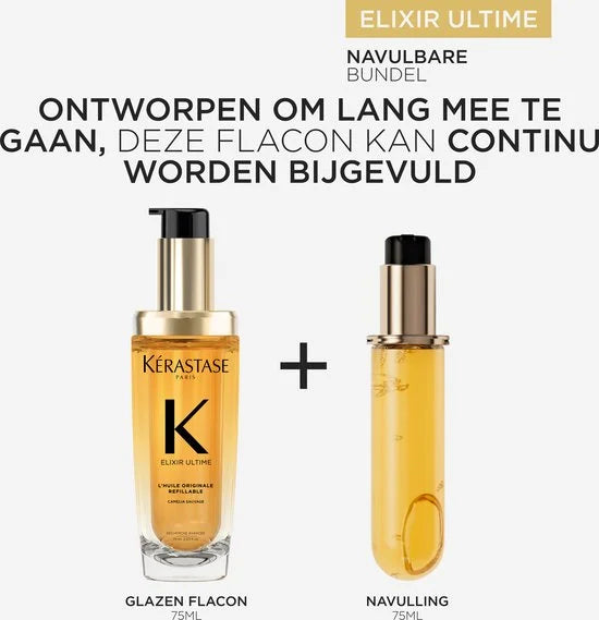 Elixir Ultime L'Huile Originale Navulbaar - Voedende Multifunctionele Haarolie - Hittebeschermende Leave-in Behandeling - Met Camelia & Arg