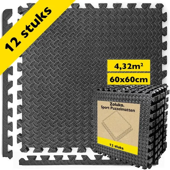 Puzzelmat - 60x60x1.2 cm - 12 stuks - 4.32m² - Puzzel Mat - Puzzelmatten - Speelmat Foam - Baby speelmat - Foam Tegels - Rubber Tegels - zwemb