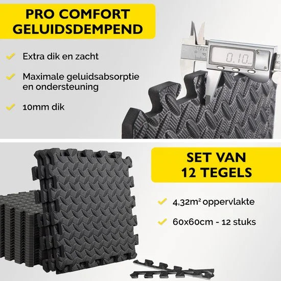Puzzelmat - 60x60x1.2 cm - 12 stuks - 4.32m² - Puzzel Mat - Puzzelmatten - Speelmat Foam - Baby speelmat - Foam Tegels - Rubber Tegels - zwemb