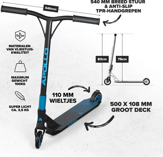 Stunt Scooter Stuntstep Genesis Pro X - Zwart/Blauw