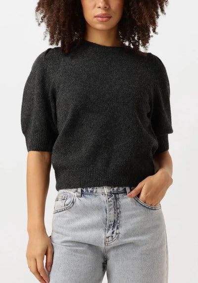 Neo Noir Martha Bow Knit Tee Tops & T-shirts Dames - Shirt - Antraciet - Maat 36