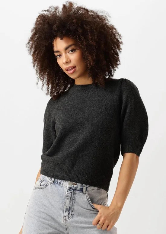 Neo Noir Martha Bow Knit Tee Tops & T-shirts Dames - Shirt - Antraciet - Maat 36