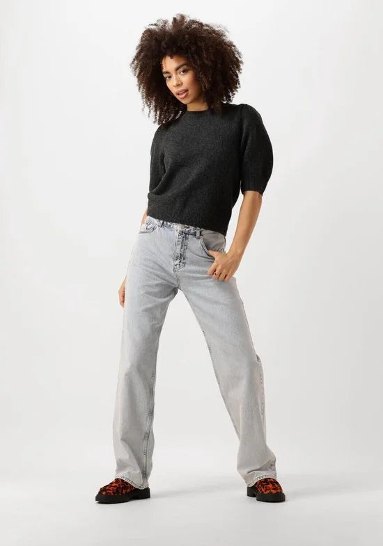 Neo Noir Martha Bow Knit Tee Tops & T-shirts Dames - Shirt - Antraciet - Maat 36