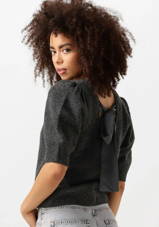 Neo Noir Martha Bow Knit Tee Tops & T-shirts Dames - Shirt - Antraciet - Maat 36