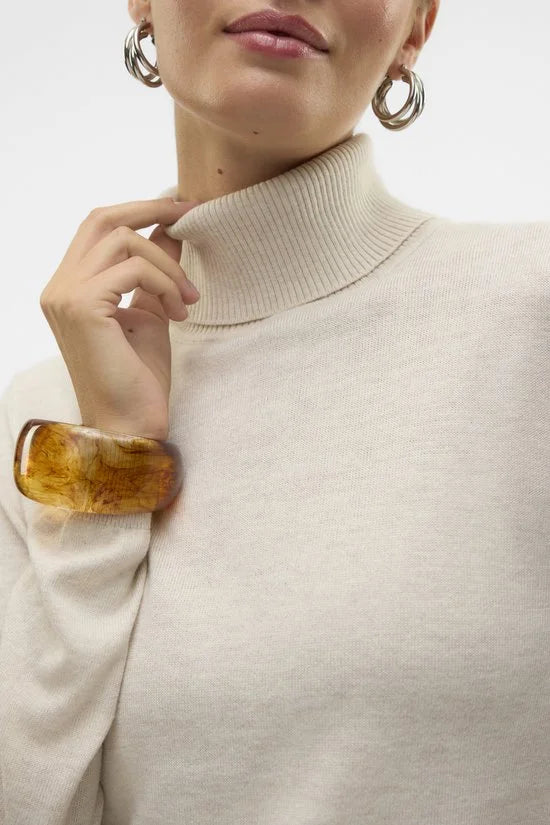 Vero Moda Trui Vmiris Ls Rollneck Pullover Ga Noos 10320450 Birch/w Melange Dames Maat - S