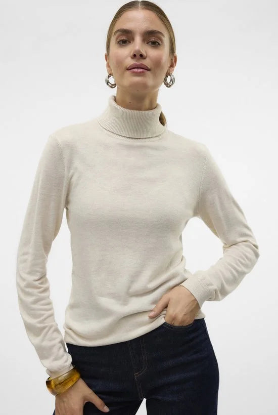 Vero Moda Trui Vmiris Ls Rollneck Pullover Ga Noos 10320450 Birch/w Melange Dames Maat - S