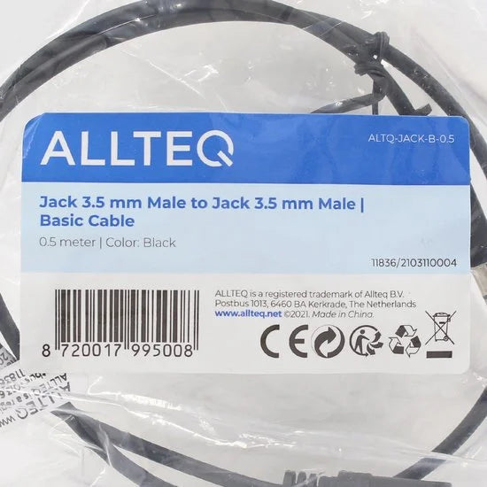 Jack Kabel 3.5 mm - Male to Male - Universeel - Zwart - 0,5 meter - Allteq