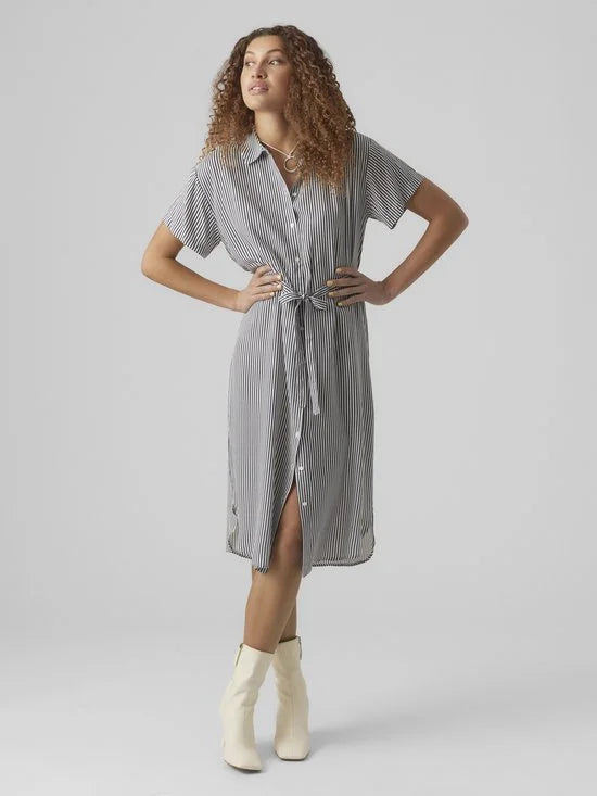 VERO MODA - VMBUMPY SS CALF SHIRT DRESS WVN GA NOOS - Dames - Maxi jurken