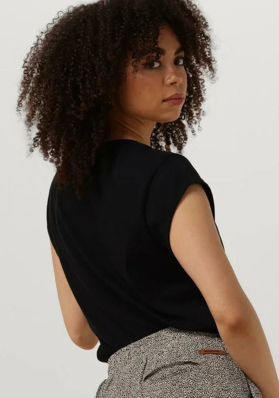 CC Heart Basic V-neck Tshirt Tops & T-shirts Dames - Shirt - Zwart - Maat L