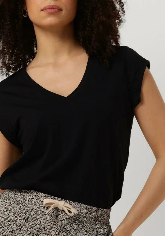 CC Heart Basic V-neck Tshirt Tops & T-shirts Dames - Shirt - Zwart - Maat L