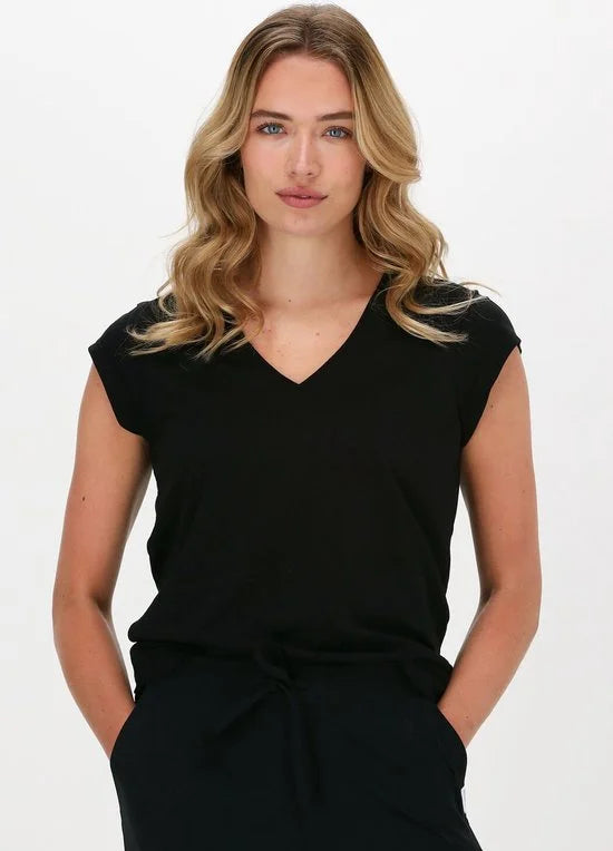 CC Heart Basic V-neck Tshirt Tops & T-shirts Dames - Shirt - Zwart - Maat L