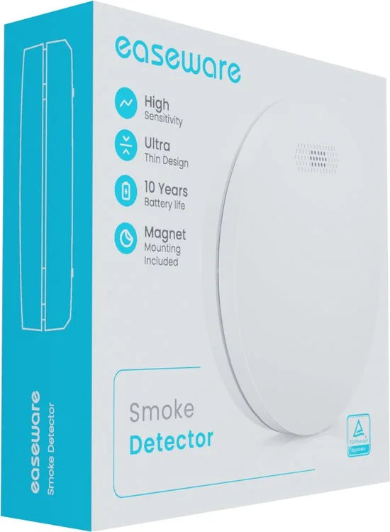 Easeware ES-1 Ultra Dunne Rookmelder met 10 jaar batterij - Inclusief Schroefoze Montage - Brandmelder - Rookdetector - Voldoet aan Norm
