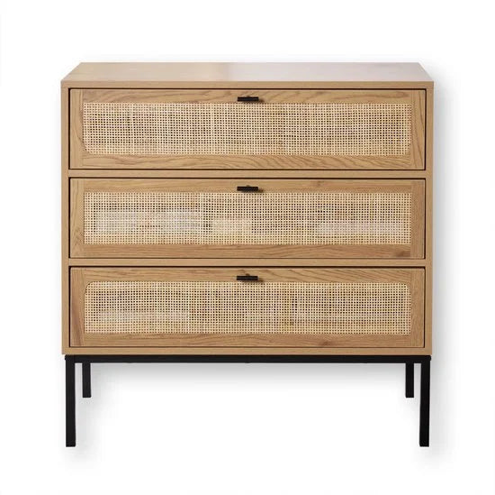 CALICOSY - Dressoir met 3 lades gevel rotan 80x39x79cm