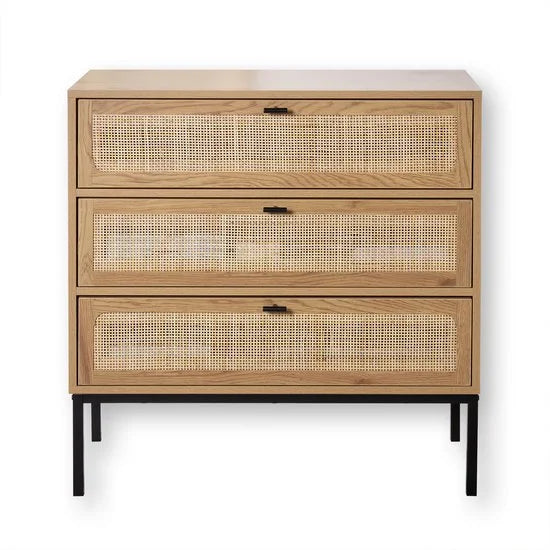 CALICOSY - Dressoir met 3 lades gevel rotan 80x39x79cm