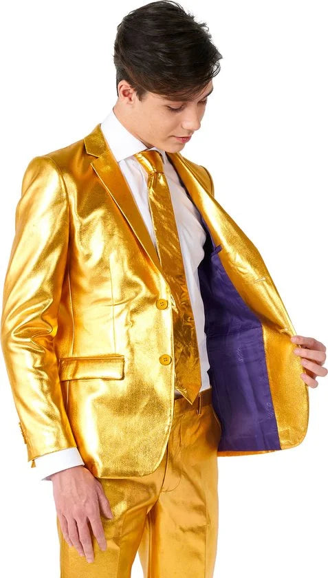 OppoSuits TEEN BOYS Groovy Gold - Tiener Verkleedpak - Gouden Pak - Gouden Kostuum - Carnavalskleding - Maat EU 134/140