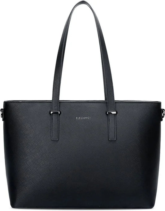 Eleganci - Dames Handtas - shopper - geschikt voor A4 - met extra lange riem - zwart - Ideaal voor school- of werktas.