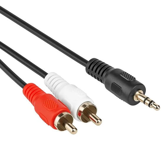 Jack naar tulp kabel 3.5 mm - Universeel - 3,5 mm jack naar 2x RCA Male - Zwart - 1 meter - Allteq