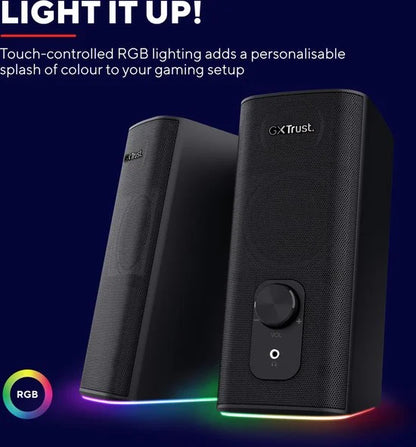 Trust GXT 612 Cetic - 2.0 PC Speakers met Bluetooth - 3.5mm aansluiting - RGB verlichting - Zwart