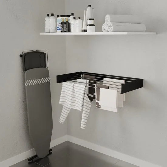 Wasophoogte® Wanddroogrek - Wandmontage Droogrek - Inklapbaar Droogrek - Muurdroogrek - Wasrek hangend - 100cm - 6m Drooglengte - Zwart