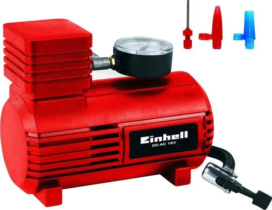 Einhell Auto Compressor CC-AC 12V - Voeding: 12 V - Max. 18 bar - Extra lange aansluitkabel 2,9 m - Incl. 3 adapters voor fiets, bal etc.