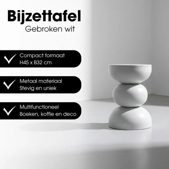 Mica Decorations Luna Bijzettafel - H46 x Ø32 cm - IJzer - Off-white