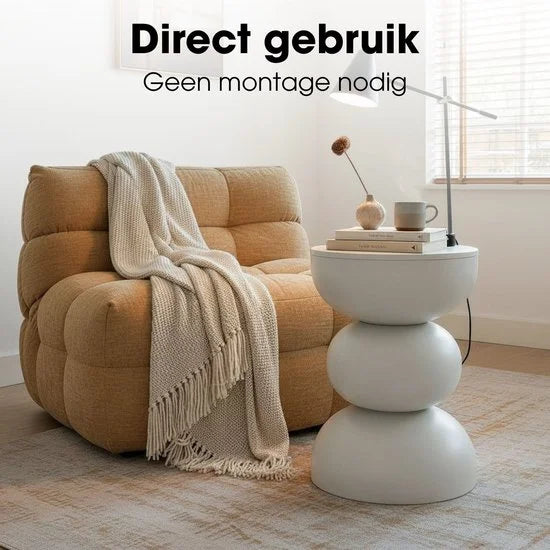 Mica Decorations Luna Bijzettafel - H46 x Ø32 cm - IJzer - Off-white