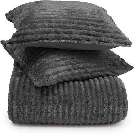 Teddy Ribbed Dekbedovertrek Antraciet – 2-delig – Superzacht Fleece – Warm & Comfortabel – 200 x 200/220 cm | 2-persoons