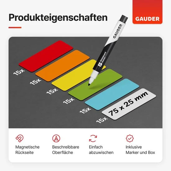 GAUDER beschrijfbare magnetische etiketten - herbruikbare magnetische borden voor whiteboards, schoolborden, kanbanborden en koelkasten - magneetkaar