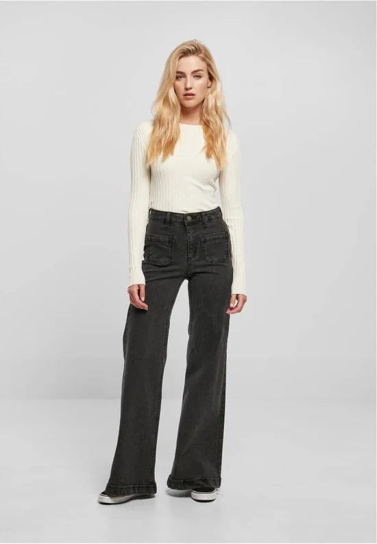 Urban Classics Ladies’ Vintage Flared Denim Jeans Jeans zwart W27L33