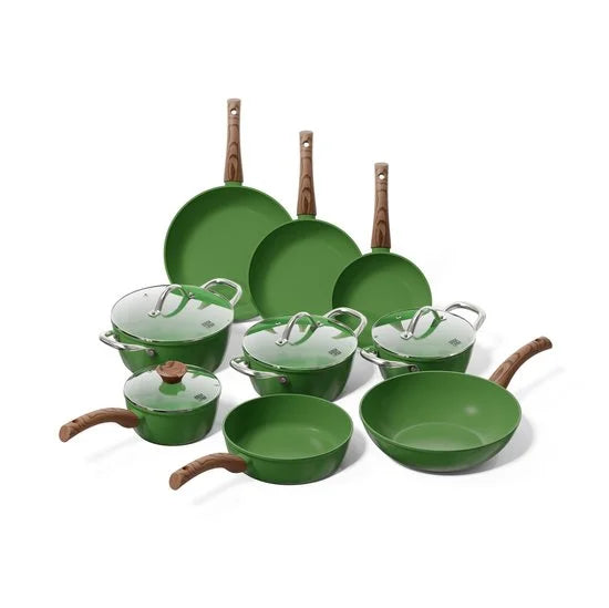 Cook & Pan - Pannenset 9-delig - PFAS vrij - Inductie Keramisch - Non stick - 7 jaar garantie - Groen