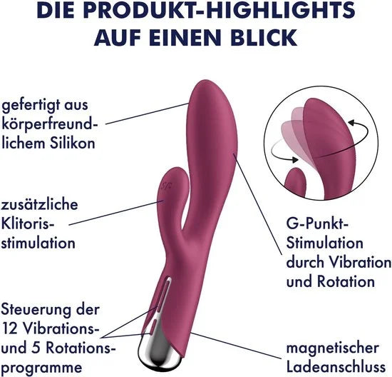 Satisfyer Spinning Rabbit 1 | 20cm | Rabbit vibrator | 12 tril- en 5 rotatieprogramma's | Programma's kunnen afzonderlijk worden bestuurd | Oplaadbar