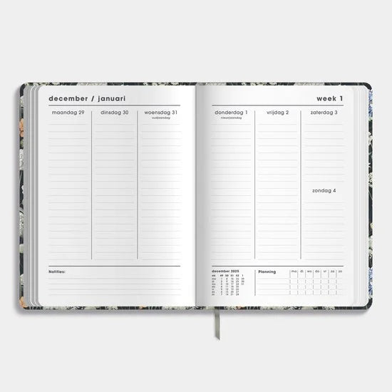 Hobbit - A5 Agenda 2026 - A5 (14,8 x 21 cm) - 1 week op 2 pagina's - Agenda A5 - Harde Kaft - Weidebloemen
