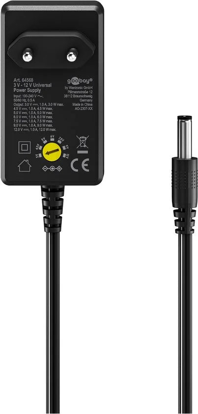 Goobay universele voedingsadapter | 3-12V | 12W | 11 pluggen | 1,8 meter
