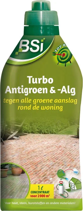 BSI - Turbo Antigroen & -Alg - Concentraat - Tegen alle groene aanslag rond de woning - 1 L voor 2000 m²