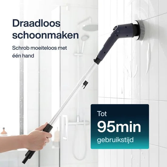 Samako Elektrische Schoonmaakborstel - Elektrische Schrobber - IPX6 waterdichte Schrobborstel met steel - 9 opzetstukken - Poetsmachine - Schrobmachi