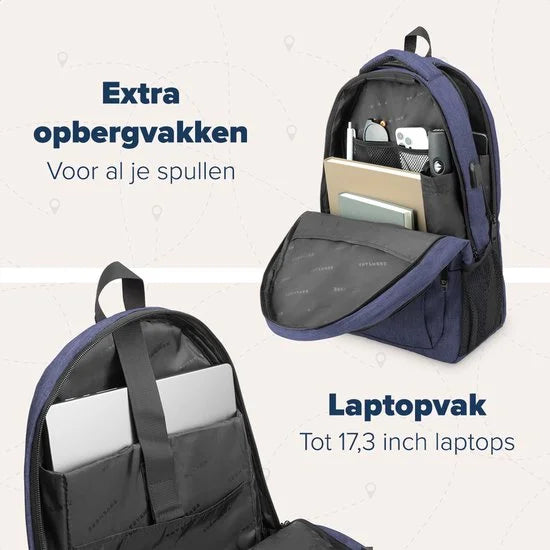 TRVLMORE 36L Rugzak - Rugtas met 17,3 Inch Laptopvak - Schooltas - Spatwaterdicht - Heren en Dames - Jongens en Meisjes - Blauw