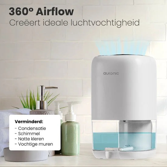 Auronic Luchtontvochtiger - Ontvochtigt 450ml Per Dag in Huis - 1L Waterreservoir - LED - Vochtopnemer voor in Woonkamer, Slaapkamer & Badkamer - Deh