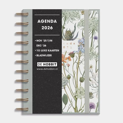 Hobbit - Ringband Agenda 2026 - Agenda A6 (14,8 x 11 cm) - Spiraal Agenda - 1 week op 2 pagina's - Flexibele Kaft - Weidebloemen