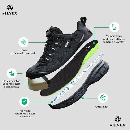 Silvex® Dreamwalk Veiligheidsschoenen - Memoryfoam zool - Werkschoenen voor Dames en Heren - Pijnverlichtend - Stalen Neus - Orthopedisch - Sneaker -