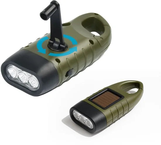 FlinQ Opwindbare Zaklamp - LED Knijpkat met Dynamo Opwindbaar - Oplaadbare Batterij door Handmatig Opwinden - Waterdichte Noodverlichting voor een No