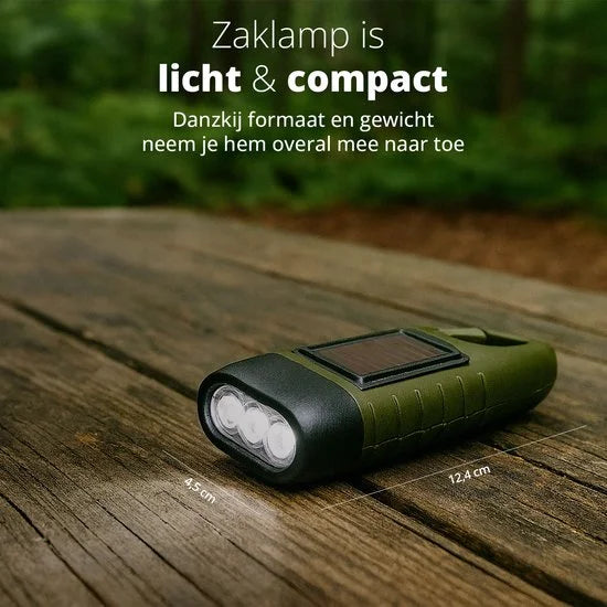FlinQ Opwindbare Zaklamp - LED Knijpkat met Dynamo Opwindbaar - Oplaadbare Batterij door Handmatig Opwinden - Waterdichte Noodverlichting voor een No